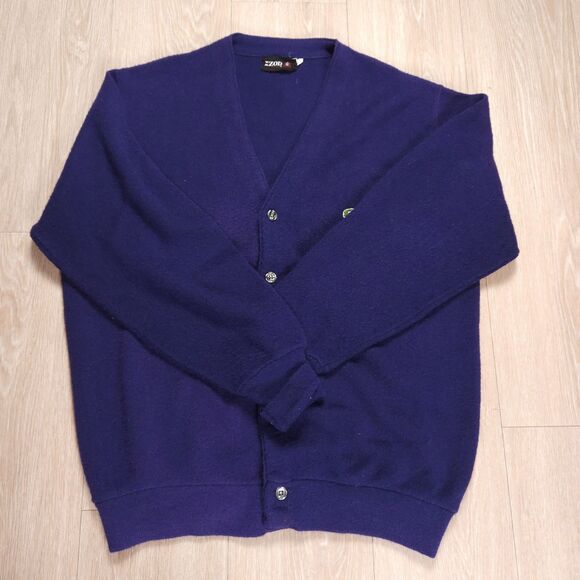 Vintage Izod Lacoste Cardigan Sweater Men L Blue Preppy Grandpa USA 80s - Picture 1 of 12